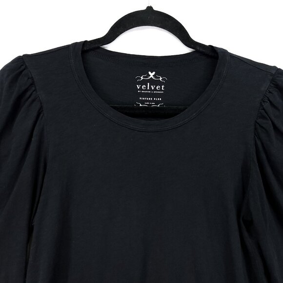 VELVET Graham & Spencer Angelina Black Top Small Pleated Quarter Puff Sleeve - Picture 3 of 11